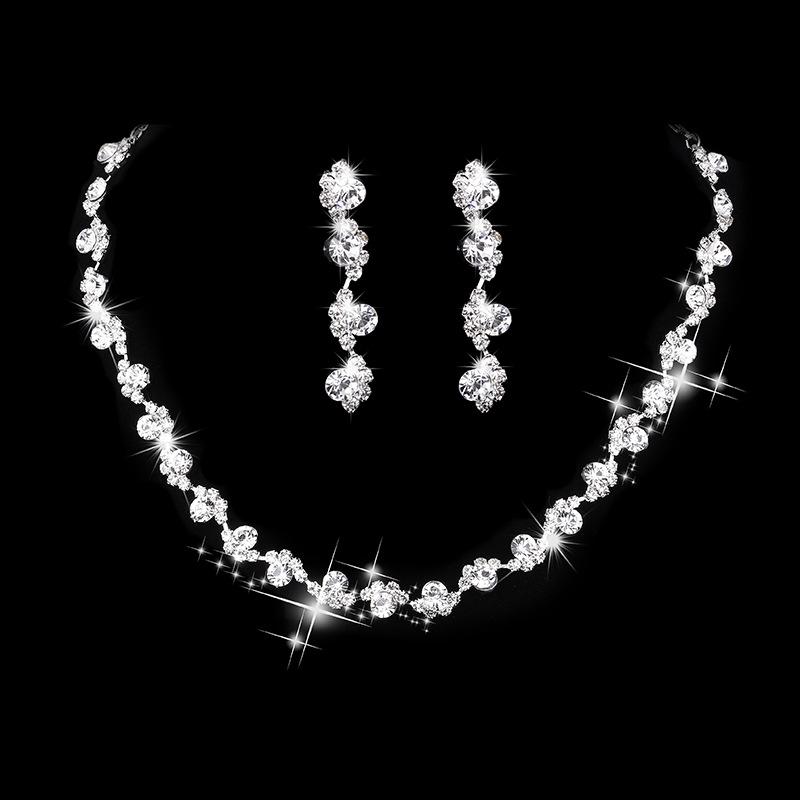 Silver Plated Rhinestone Bridal Necklace & Earrings Set