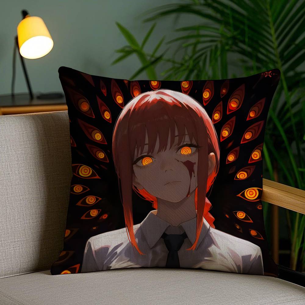 Anime Chainsaw Man Makima-Cartoon Pillow Case Anti-dustmite Pillowcase Invisible Zipper Silky Short Plush Sofa Cushion Cover