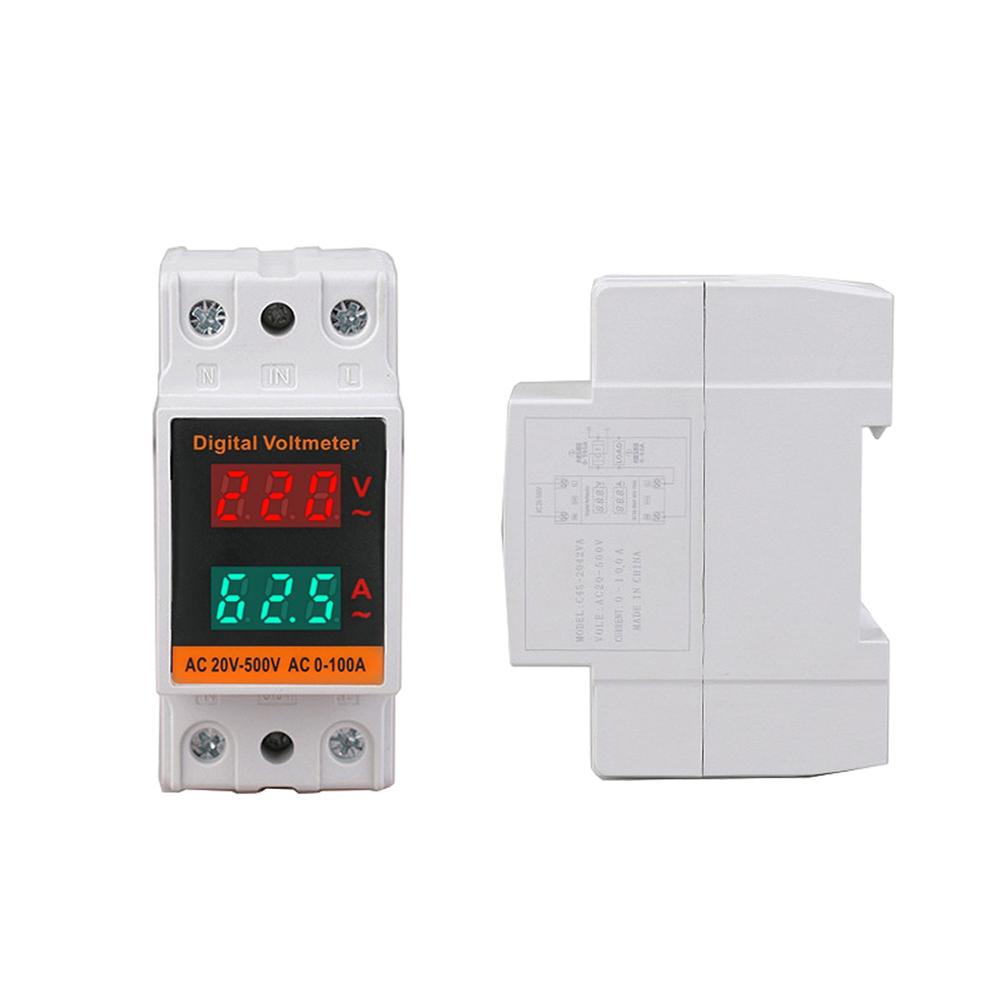 2 in 1 35mm Din Rail Voltmeter Ammeter AC 20-500V 100A Multi-function AC Voltmeter Voltage Amps Meter Built-in Transformer