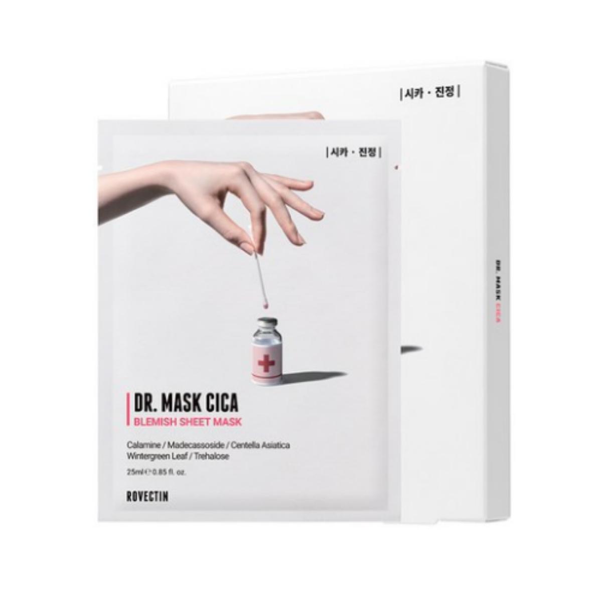 

Rovectin Cica Успокаивающая маска-пак — 25 мл на лист, 5 листов для одноразового использования (1 упаковка/коробка)