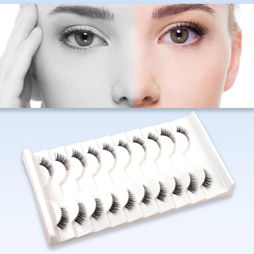 Cross-Border Cat-Eye Clear Band False Eyelashes - Natural, Dense, Half-Length with Extended Eye Tail