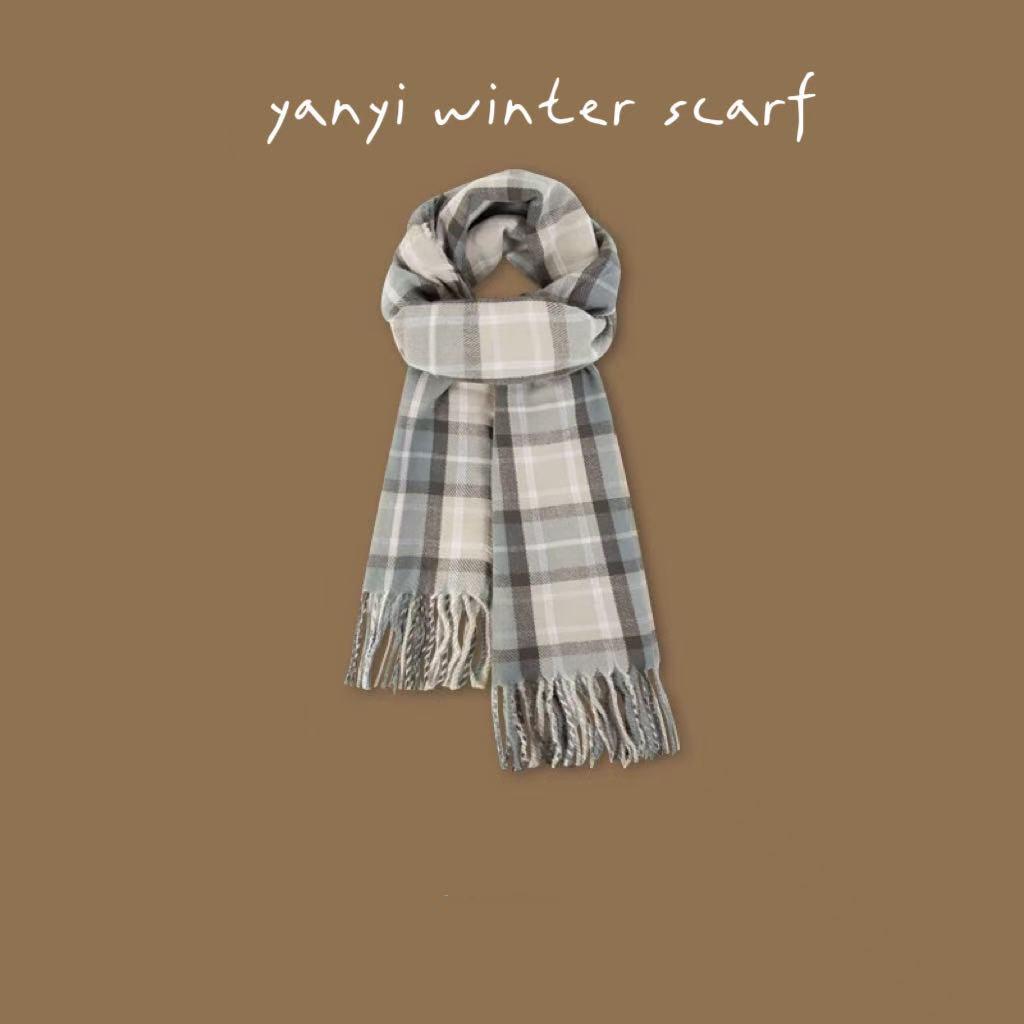 Women's Autumn & Winter Plaid Scarf: Thick Imitation Cashmere Shawl, Solid Color Neck Warmer for Students