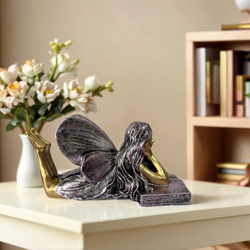 1 Resin Garden Fairy Statue Showing a Fairy Angel Girl Lying on a Book. This Statue Is Specially Designed to Install the Decoration of the Gro
