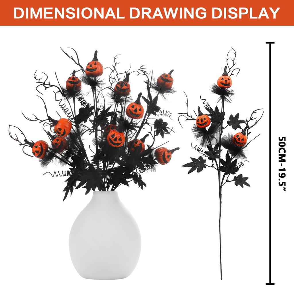 Halloween Scary Decoration Black Pumpkin Stem Bouquet Party Decor Spooky Holiday Atmosphere Floral Arrangement