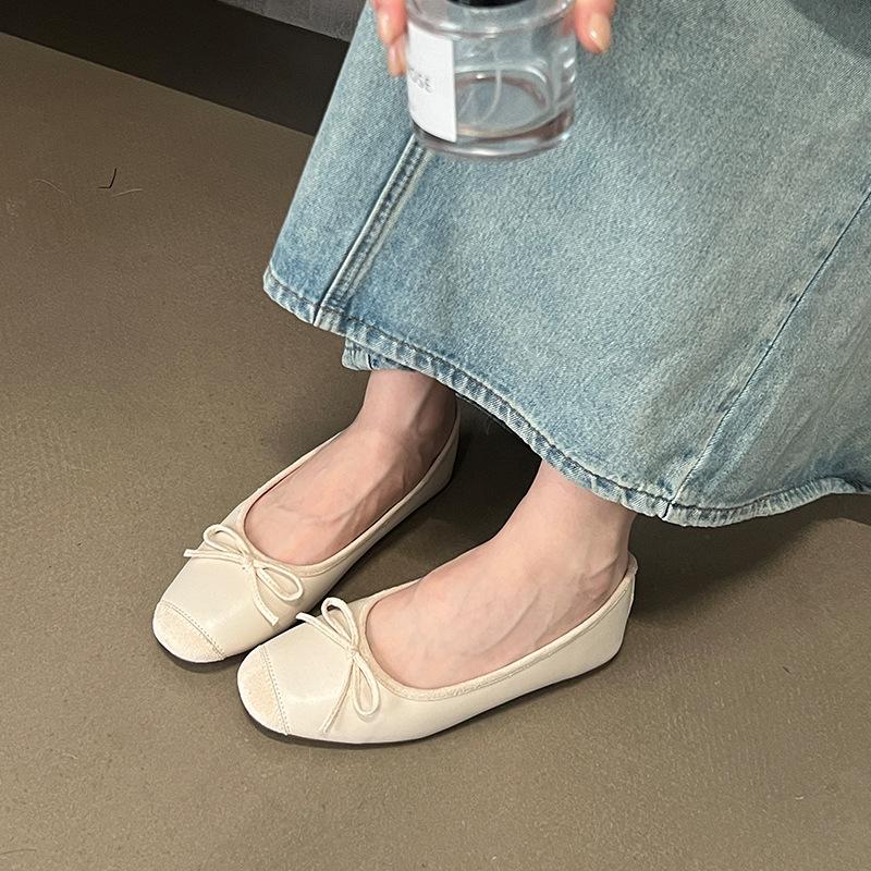Fashion rose red bowtie flat shoes woman flock ballet flats  designer bow moccasins big size 35-42 slip on loafers zapatillas mujer