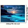Stunning Blue Ocean and Moon Tapestry - Vibrant Polyester Wall Hanging with Starry Sky, Rocky Shoreline, and Glowing Shoreline