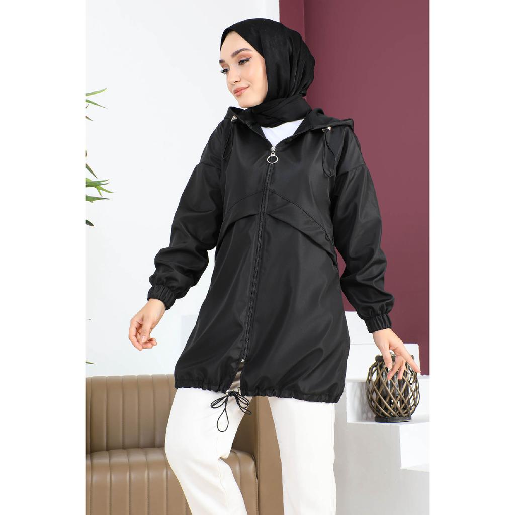 Trenci cu glugă cu fermoar negru