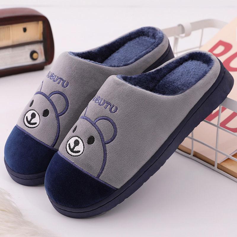 Cotton Slippers Men's Spring and Autumn Winter Indoor Home Use Non-slip Warm Home Couple Winter Plush Women