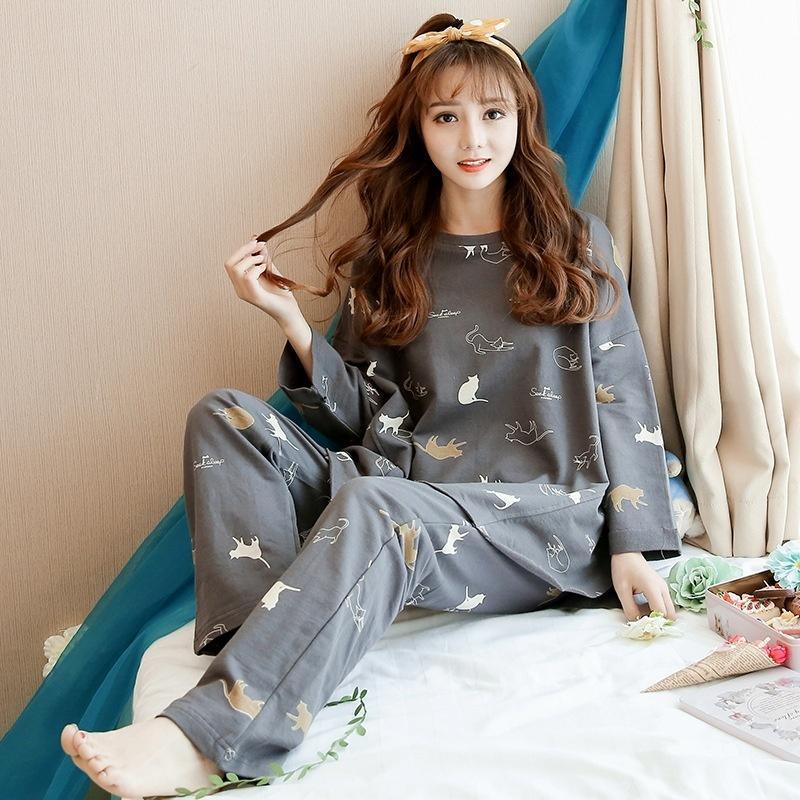 

Long-sleeved Pajamas Women s Spring and Autumn Sweet and Lovely Casual Home Service Ladies Pajamas XL сірий