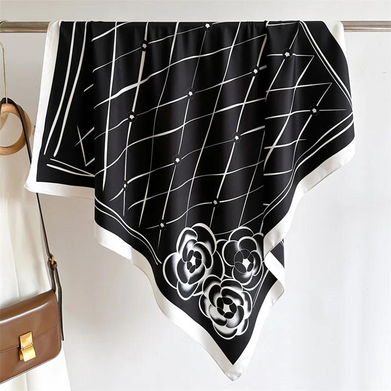 2025 90*90cm Printed Square Scarf Thin Breathable Sunscreen Shawl Casual Outdoor Windproof Head Wrap for Women Ribbon Headband