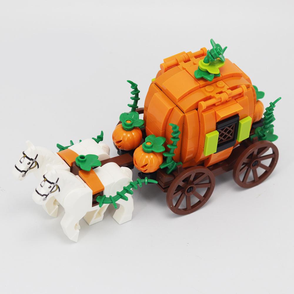 Building Block Carriage Assembly Halloween Scene Ornament Pumpkin Carriage Transportation Model Holiday Ornament