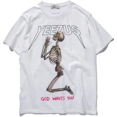 Męska koszulka z muzyką rap z Indii Indyjski Szkielet Kanye west Yeezus Bóg