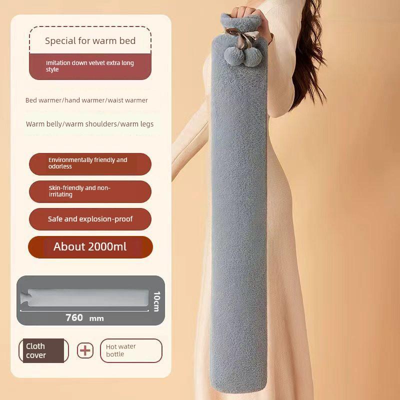 Large Water-Filled Hot Water Bottle for Bed Use, Extended Version, Great for Warming Feet While Sleeping