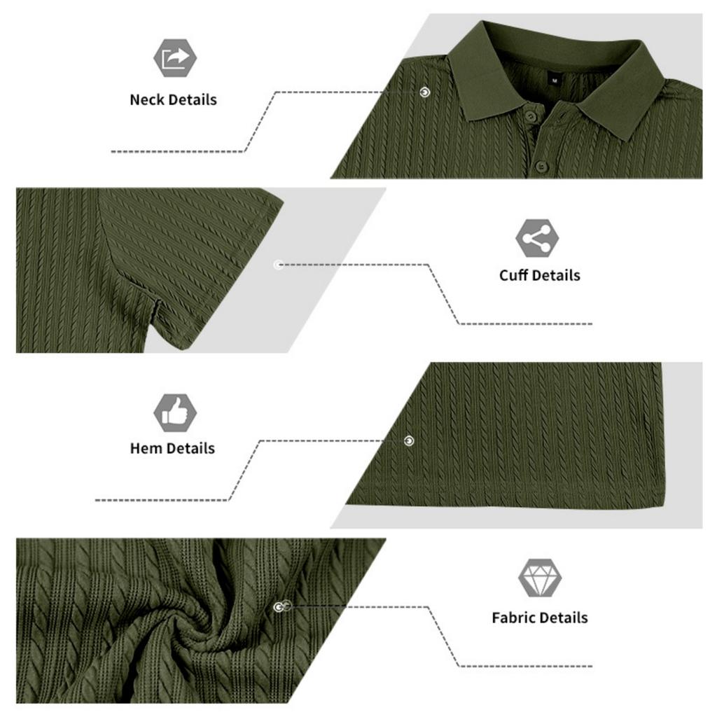 Maglia Polo Jacquard a Maglia Estensibile con Texture Osso di Serpente da Uomo a Manica Corta Casual Leggera Traspirante Top Estivo