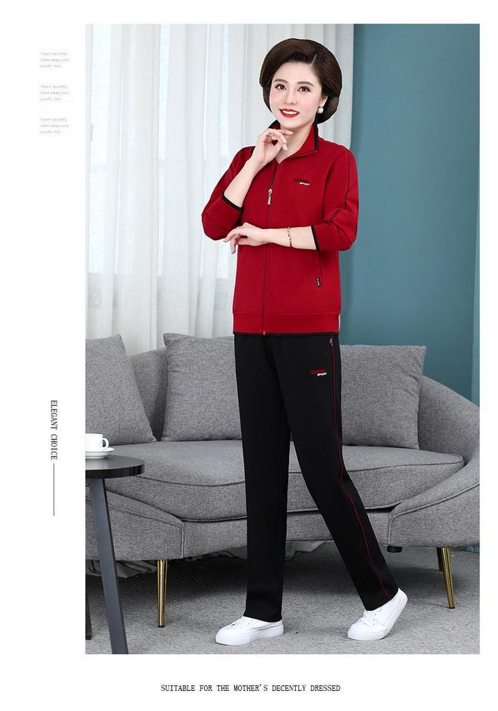 Women's Plus Size Casual Sports Suit - Spring/Autumn Loose Three-piece Set for Middle-aged Moms