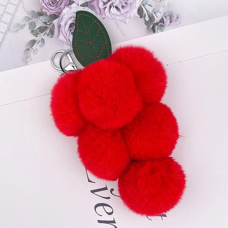 Lovely Grape Pom Poms Keychains Fluffy Ball Keychain Fluffy Ball Keyring Car Key Chain Pendant Accessories