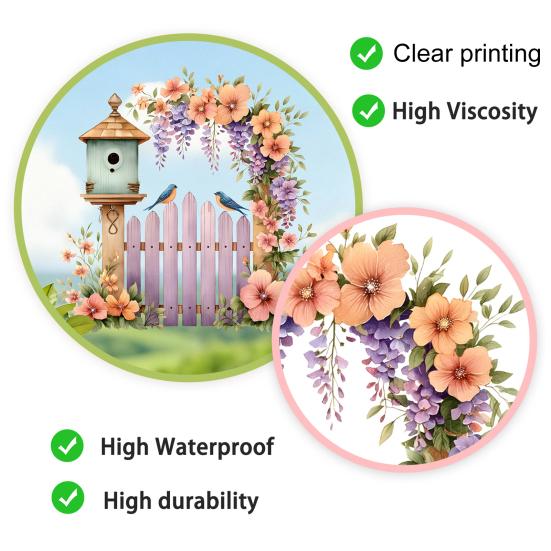 Frühlings-Fensteraufkleber Großer Zaun Vogelhaus Blumen Aufkleber Wiederverwendbar PVC Statische Glasaufkleber für Zuhause Büro Dekoration