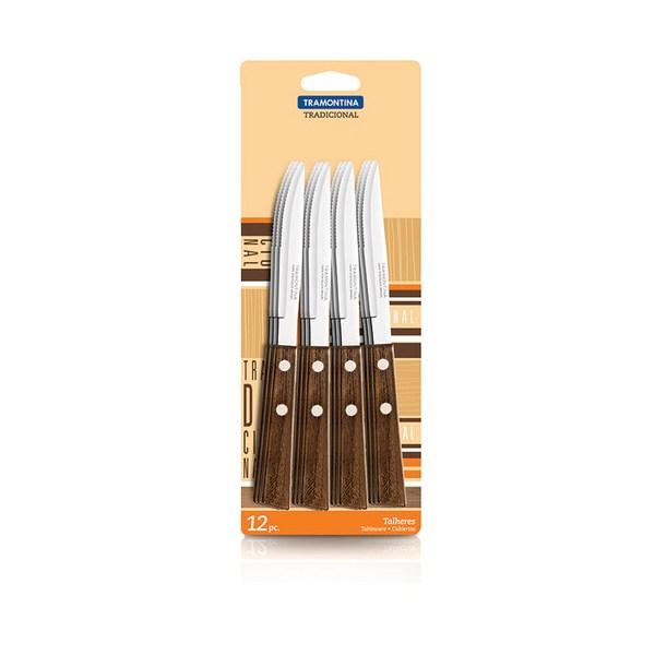 Tramontina Traditional Wood Handle Cutlery Table Knife, Mixed Colors, Pack of 12, Korean Popular Tableware