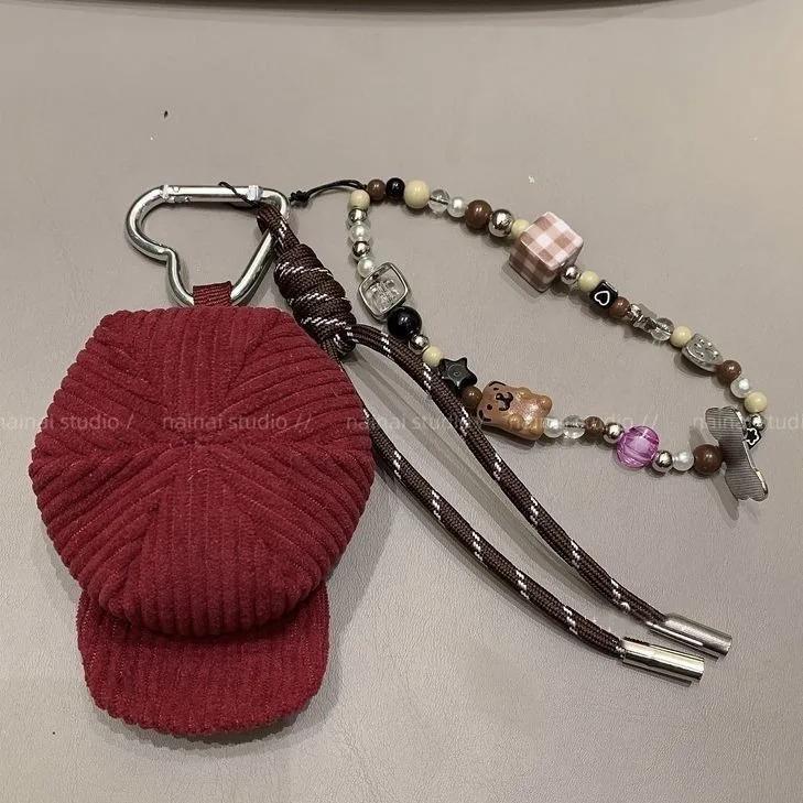 New style hat Key Chain beads braided rope Backpack pendant