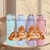 1PC Twin Fox Family Cartoon 750ml Color Plastic Sports Water Bottle Leakproof Flip Straw Lid Suitable for Sports Office Home Use