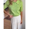 Elsa European and American Women Clothes 2025 Summer New Russian Hollow Lapel Short Sleeve Knit Niche Half Sleeve Top