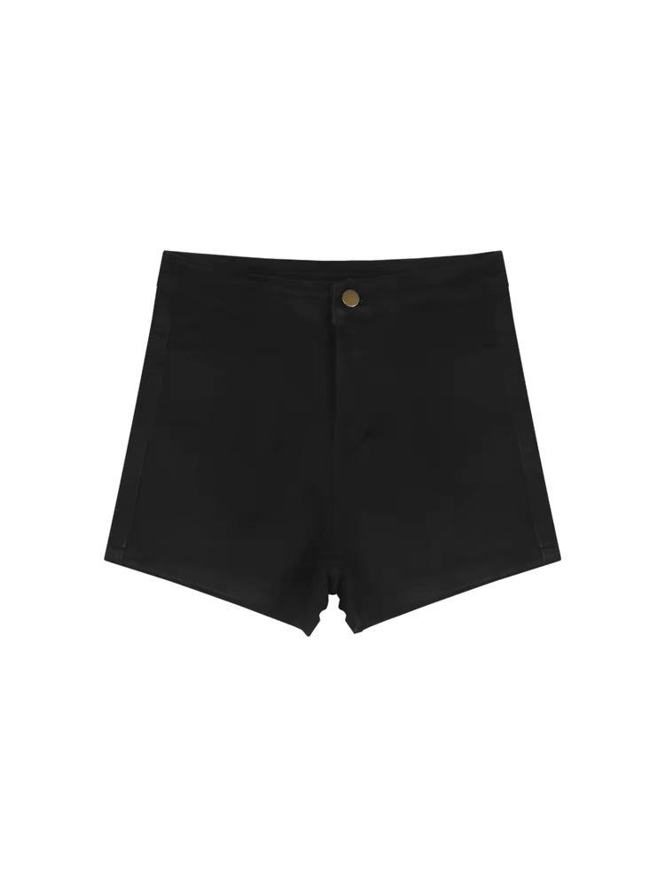 

Женские джинсовые шорты с высокой посадкой и эластичной талией: Летнее приталенное А-силуэта, сексуальный облегающий бедра стиль. XL чёрный