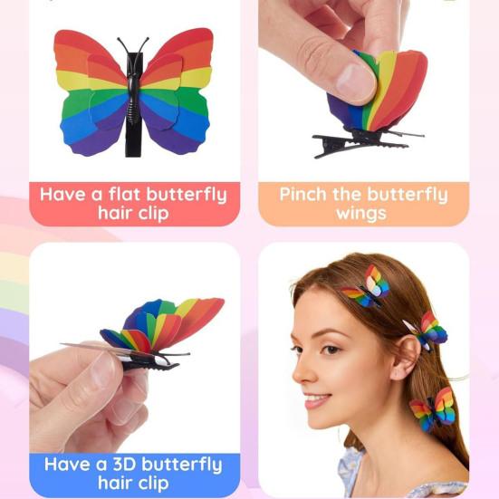 8Pcs Women Hair Clips Rainbow Butterfly Decor Hairpins 3D Wing Design Perfect Size Women Girls Hair Pins Hair Accessories
