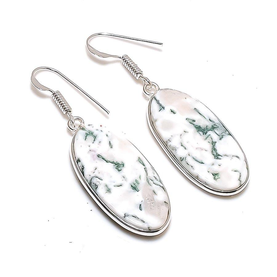 Natural Tree Agate Gemstone 925 Sterling Silver Jewelry Earring 1.85" AE-13051