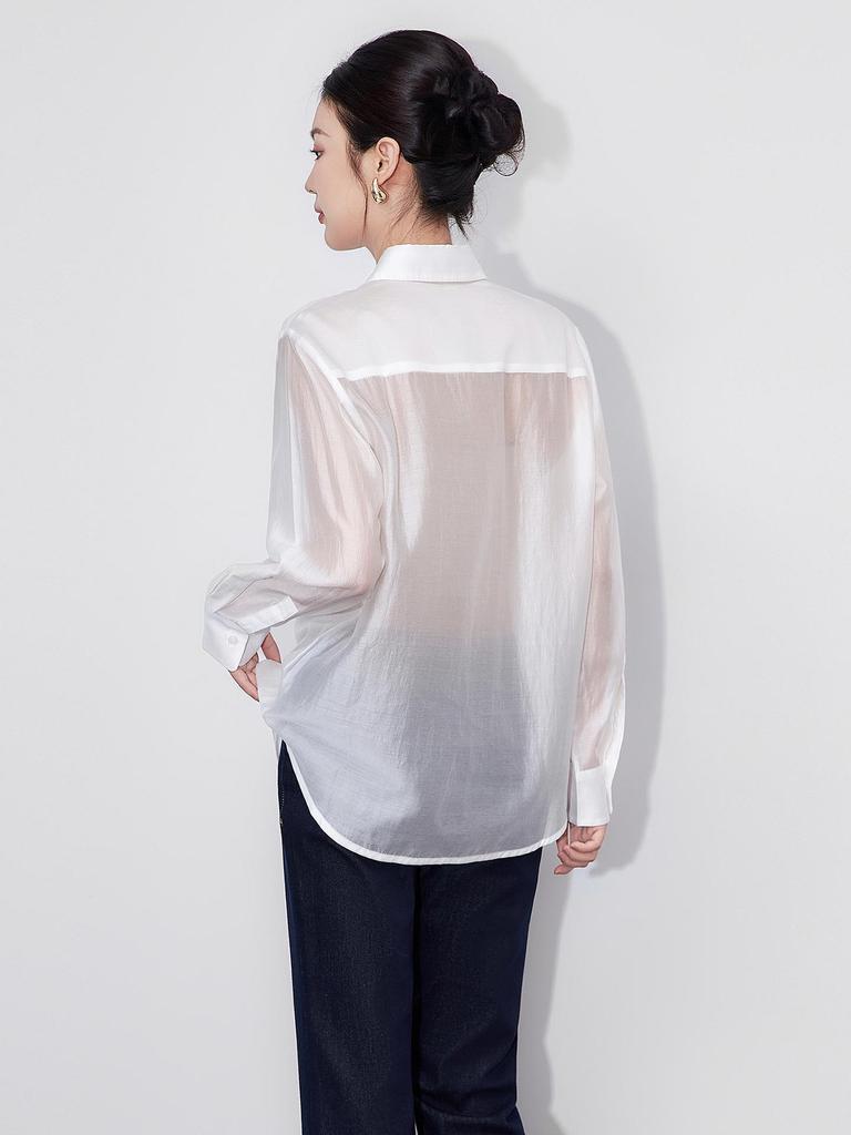 French Embroidered Long Sleeve Shirt with Turn-Down Collar for Early Autumn Women's Fashion.