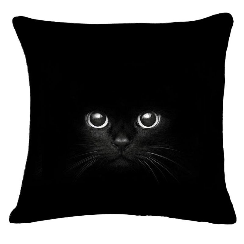 Black Cat Cotton Linen Decorative Pillow Case Car Seat Chair Sofa Waist Throw Pillow Case Home Decor Cushion Cover 45X45CM