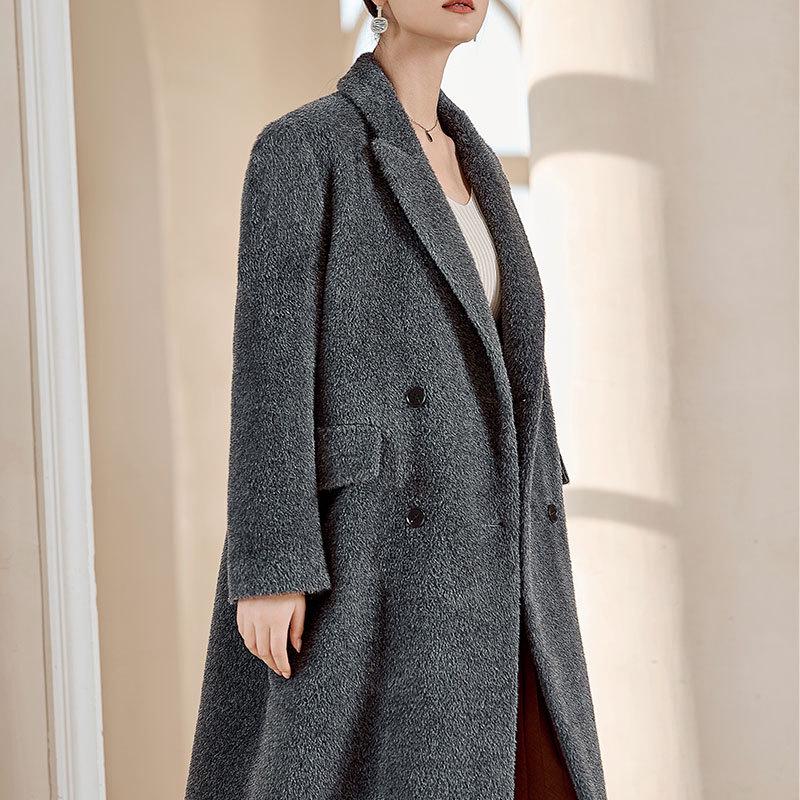 Women's Over-the-Knee Long Straight Alpaca Wool Cashmere Coat