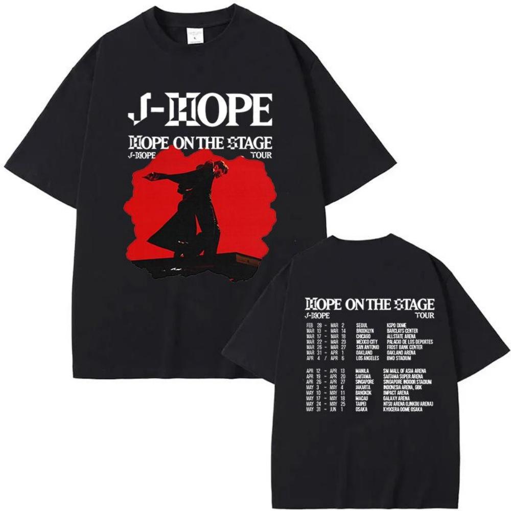 

J-Hope Hope On The Stage Tour Tshirts J Hope World Tour Cotton Summer O-Neck Short Sleeve Casual Tops Tees Women Men Streetwear S чёрный