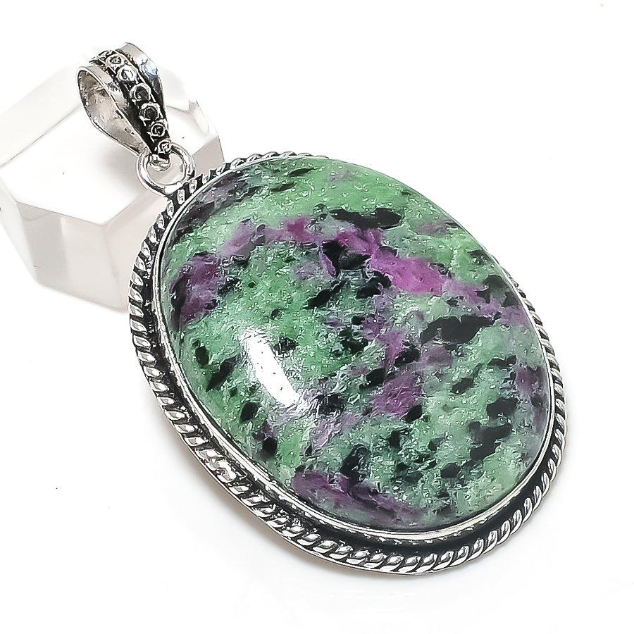 Natural Ruby Zosite Gemstone 925 Sterling Silver Jewelry Pendant 2.25" S6g61