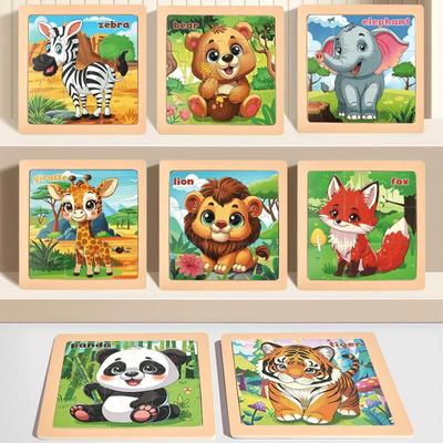 Tierwald Cartoon Holzpuzzlespiel, 9 Teile, für Alter 3-6: Früherziehungsspielzeug