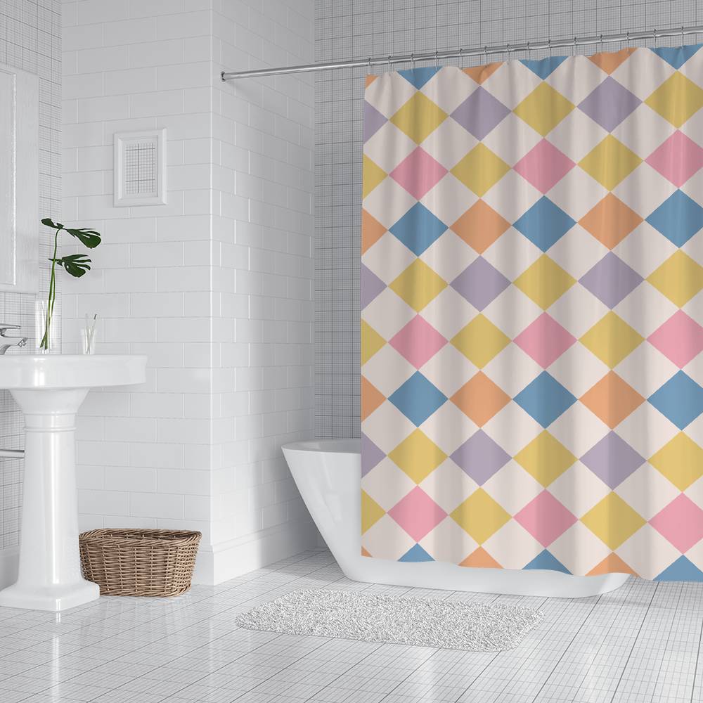 Геометрический клетчатый принт Классическая винтажная шторка для душа Летняя пляжная ванная комната Декоративная шторка для душа, Водонепроницаемая 90x180 cm