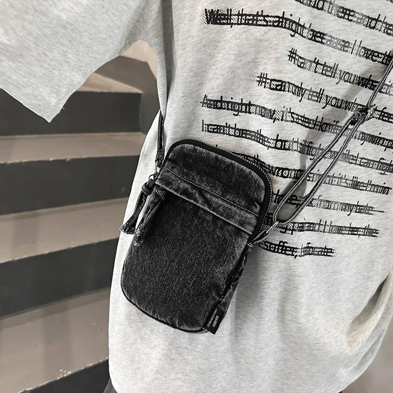 Denim-Handytasche mit Reißverschluss, Mini-Schulter- und Umhängetasche für Damen und Herren