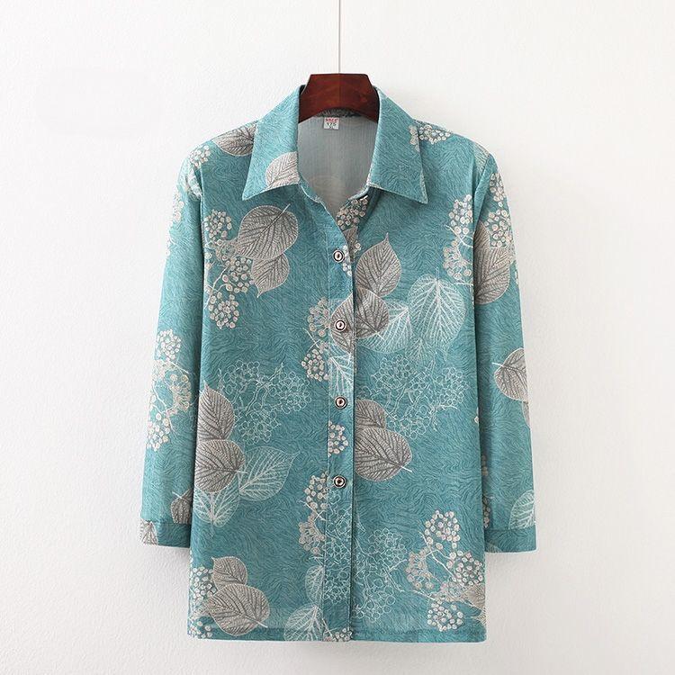 

Весенняя свободная блузка с цветочным принтом для пожилых женщин, удобная легкая рубашка с открытой передней частью, наряд для бабушки 4XL