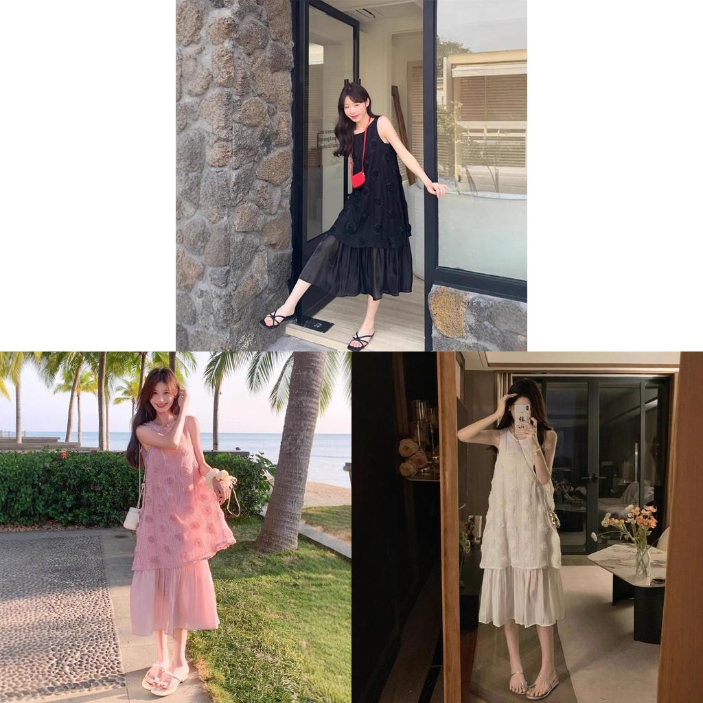 French Elegance Floral Embroidered Sleeveless Dress For Summer Casual Wear