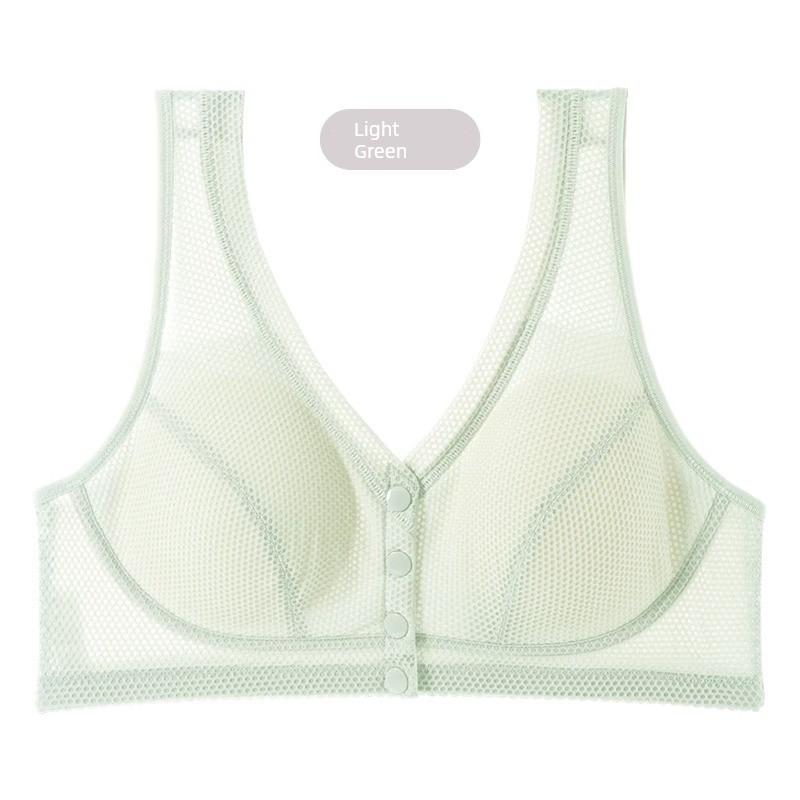 Mom s Summer Thin Cotton Bra for Middle-Aged and Elderly Women, Wireless, Large Size, Front-Clasp Vest-Style Bra 100KG зелёный