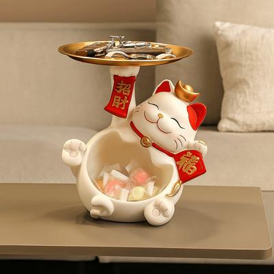 Resin Tray Entry Key Storage Ornaments Model Statue Fortune Cat Key Storage Tray Collectible Handicraft