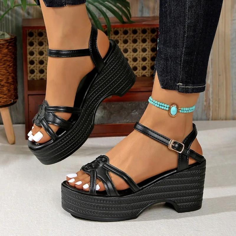 2025 Shoes for Women Buckle Strap Women's Sandals New Open Toe Casual Plus Size Summer Comfortable Platform Sandals