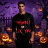 Men's Casual Halloween Printed Crew Neck T-Shirt Three Quarter Sleeve Top Comfortable Fit Lightweight Fabric Suitable for Daily Wear