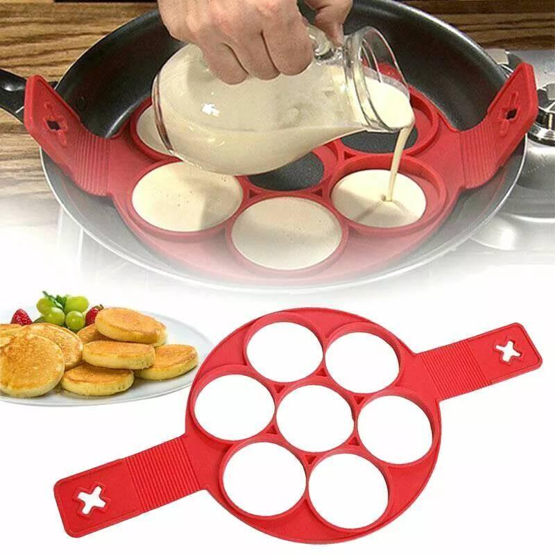 High-quality Red Silicone Egg Ring With Seven Holes For Perfectly Shaped Eggs And Pancakes