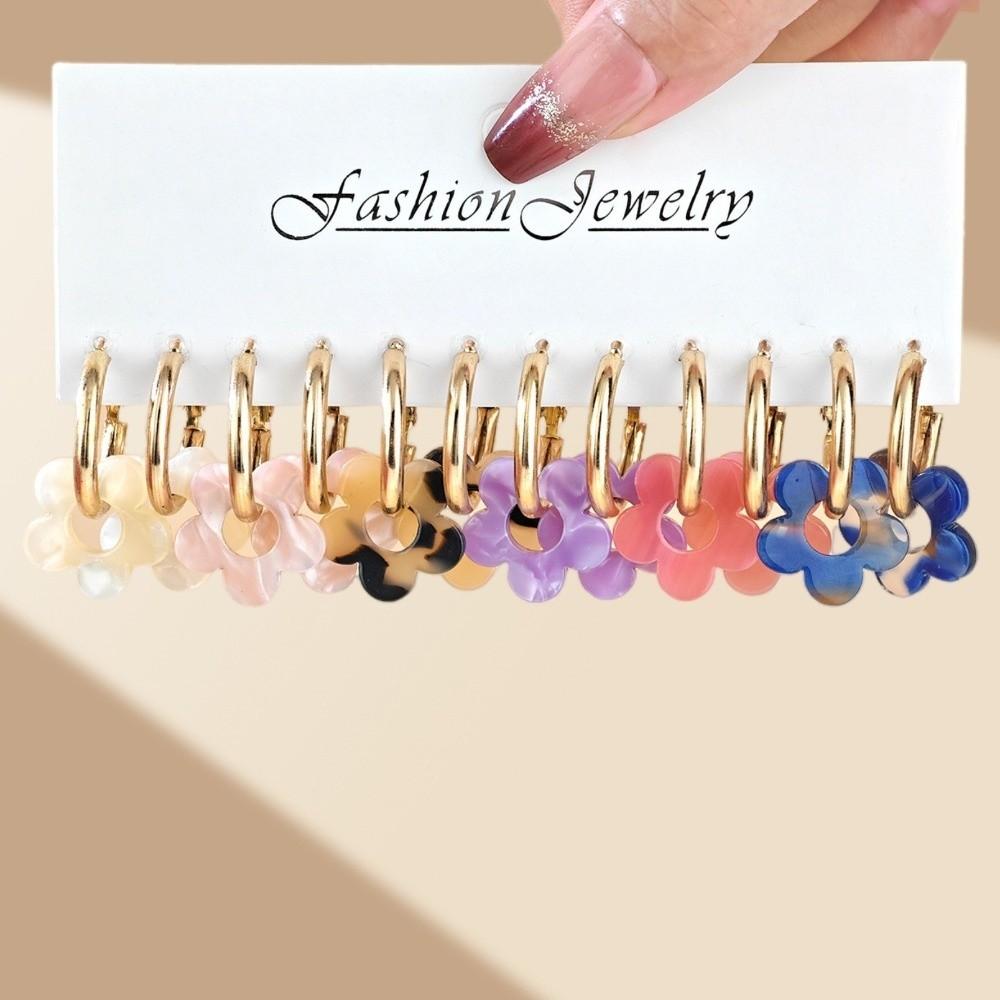

New Acrylic Earrings Set Flower Pendant Versatile Earrings Gift Colorful Elegant Drop Earrings Jewelry Gift