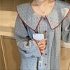 Women's Polka Dot Cloud Cotton Pajama Set - Sweet Korean Style with Large Lapel, Long Sleeves, and Pants for Spring, Autumn, and Winter.