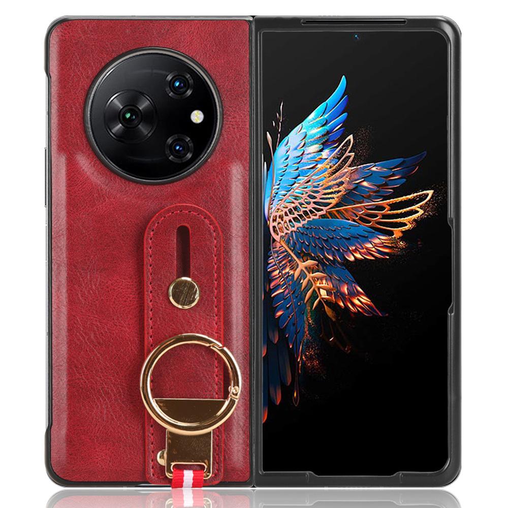 

Для телефона TECNO Phantom V Fold Чехол Кожаное покрытие PC+TPU Ремешок на запястье Подставка Чехол с шейным ремешком Red