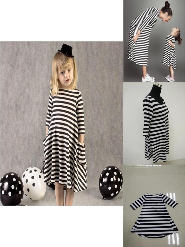 Charming Parent-child Dress Clothes Set Featuring Striped Half Sleeve Baby Girl Dress