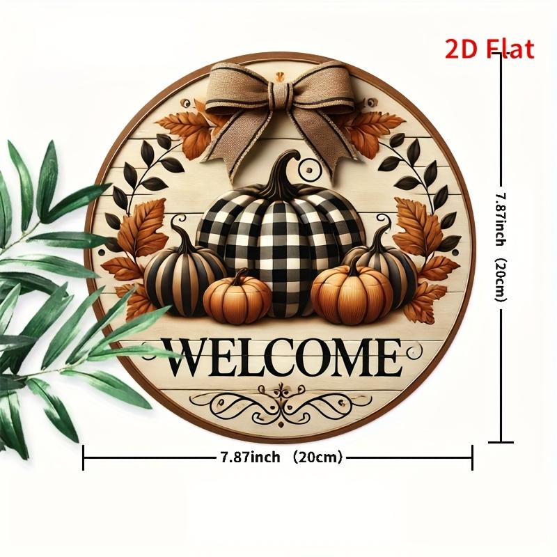 Floral Wreath Welcome Sign. 8" round aluminum plaque for garden, porch & farmhouse decor.