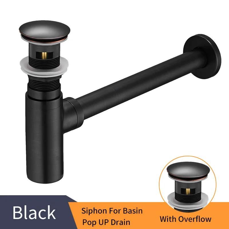 Luxus Flaschensiphon Messing Rund Siphon Silber Gebürstete Bronze Schwarz P-Siphon Badezimmer Waschtisch Rohr Abfluss Mit Pop-Up Ablauf 6920
