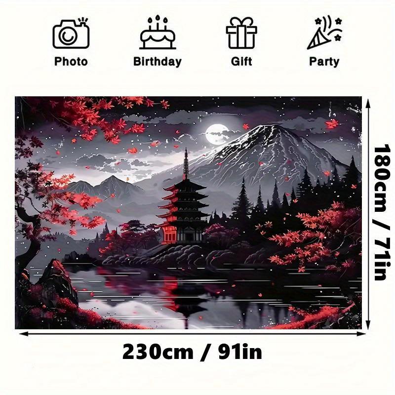 Arazzo Misterioso Paesaggio Fuji, Pagoda Notturna Acero Cremisi Lago Telo Murale, Sfondo Fresco Per Camera Da Letto Spazio Casa Interno